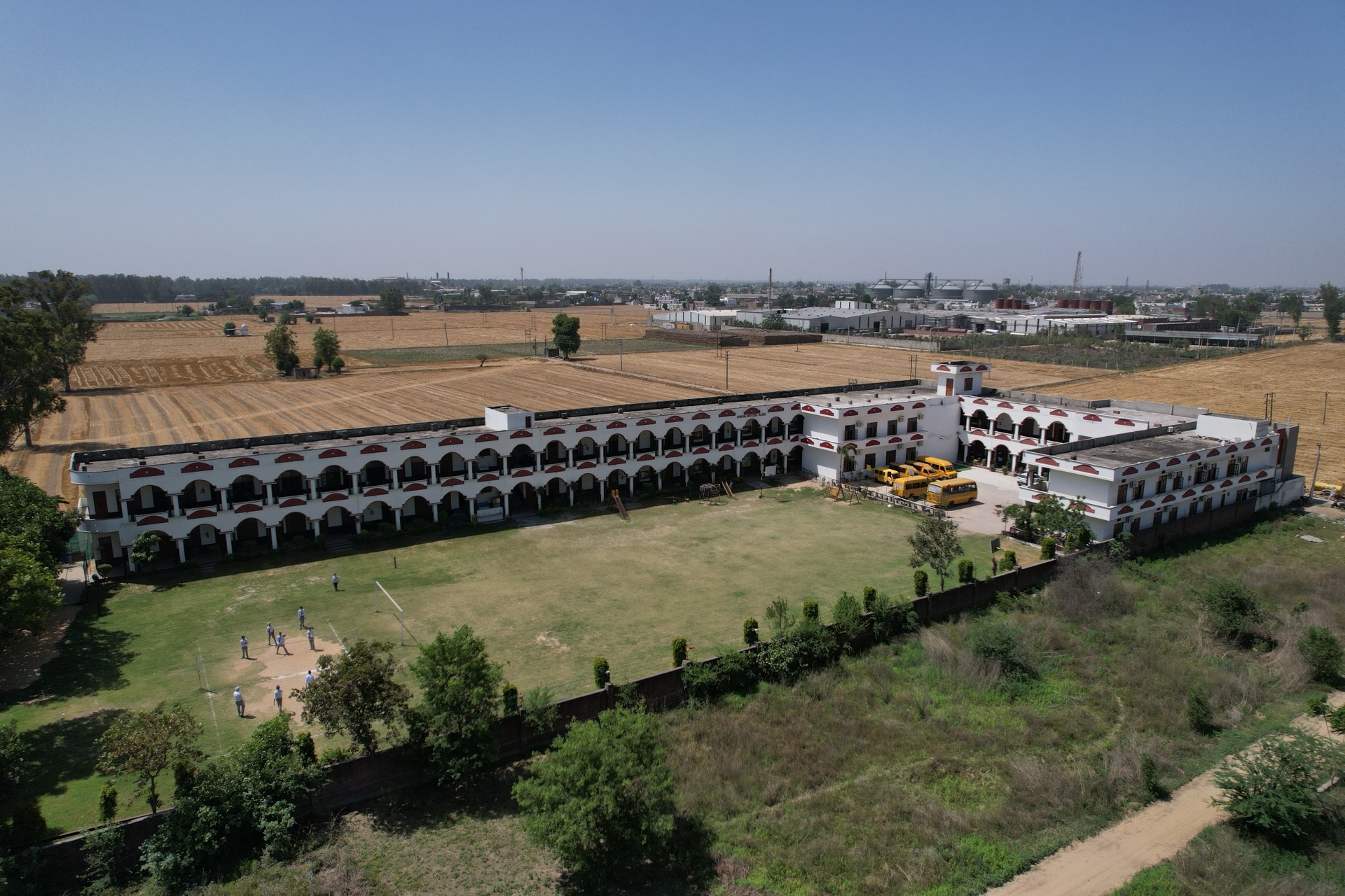 Maya Devi Goel Public School aerial campus view, Pohir